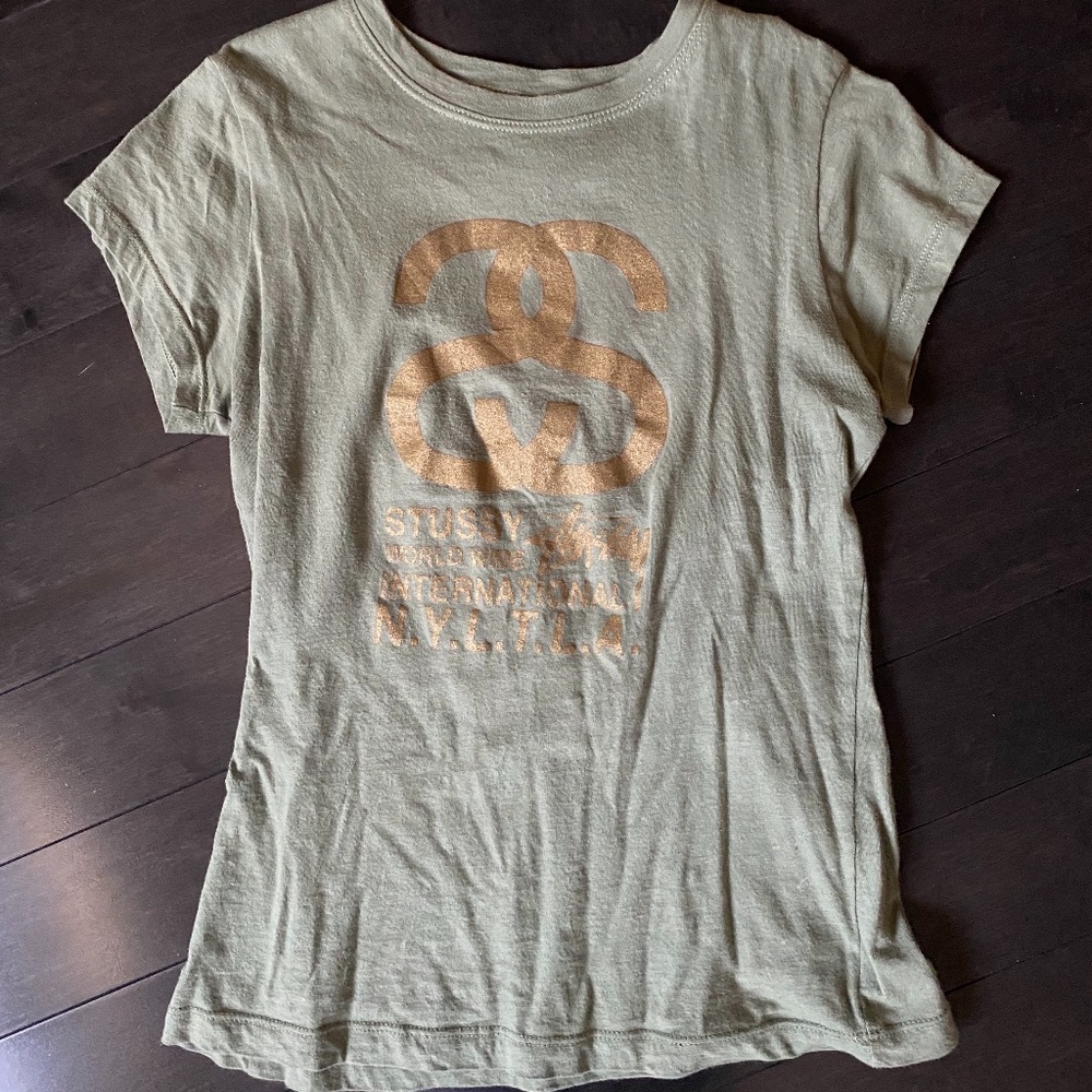 Stussy Green and Gold T Shirt
